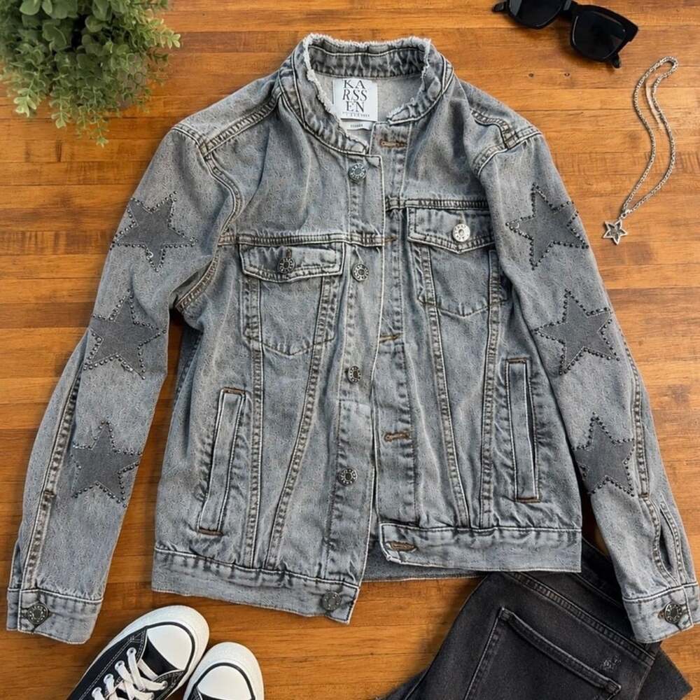 Zoe Karssen Denim Jacket Size Small Star Patches (y)